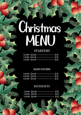 绿色圣诞节标签海报模板_植物圣诞节餐饮绿色菜单