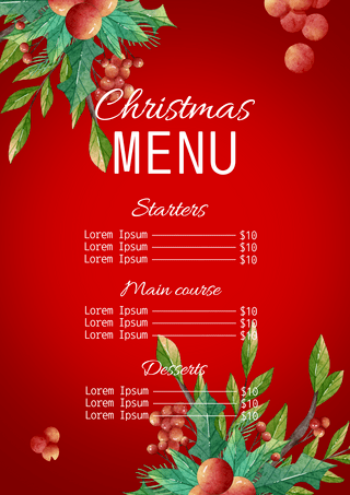明信片红色海报模板_植物圣诞节餐饮红色菜单