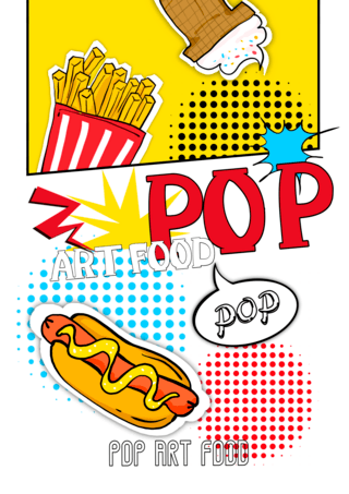 热腾腾的食物海报模板_流行艺术食物快餐海报