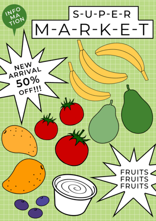 素矢量海报模板_超级市场水果蔬菜宣传绿色格子海报