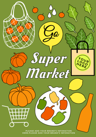 超市扁平海报海报模板_超级市场食品水果促销绿色海报