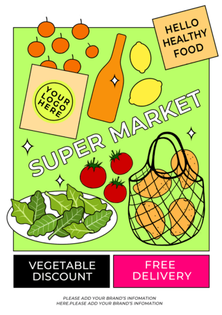 超级市场蔬菜水果宣传鲜艳彩色海报