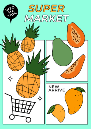 收获背景海报模板_超级市场水果蔬菜促销绿色模版