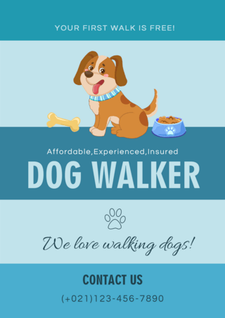 动物狗狗的可爱海报模板_遛狗师服务绿色卡通传单
