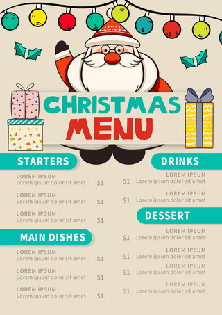 矢量平面插画海报模板_平面圣诞菜单模板