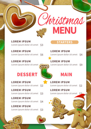 手绘符号海报模板_圣诞节饼干菜单模板