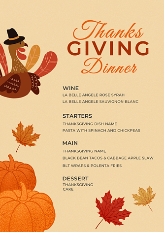 感恩节菜单插画火鸡南瓜模版