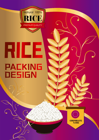 紫色徽章海报模板_大米食品标志包装海报模板