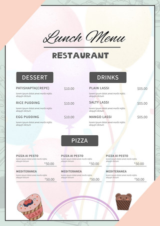 轮廓向量海报模板_蓝色和粉色粉彩午餐菜单