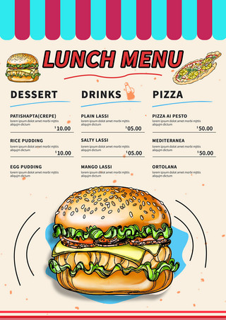 快餐食物午餐菜单模板