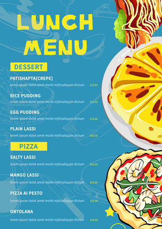 厨房美食海报模板_蓝色午餐菜单模板