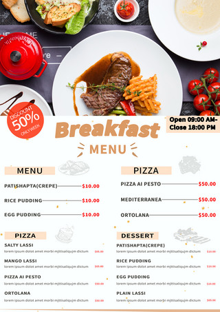 手绘矢量手海报模板_食物早餐菜单模板