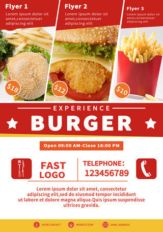 汉堡食品快餐传单模板