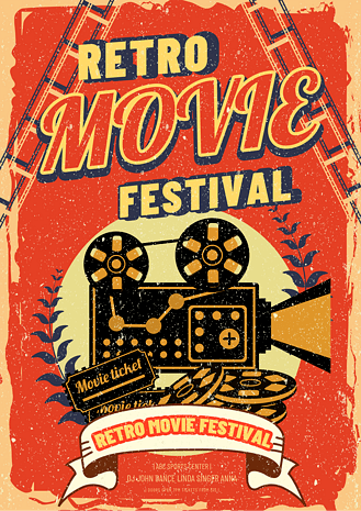 放映机电影复古风格红色海报