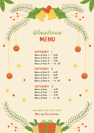 扁平食物海报模板_圣诞节特别菜单卡通风格