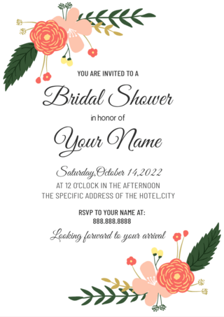 婚礼背景图白色海报模板_新娘送礼会花卉植物卡通白色邀请函