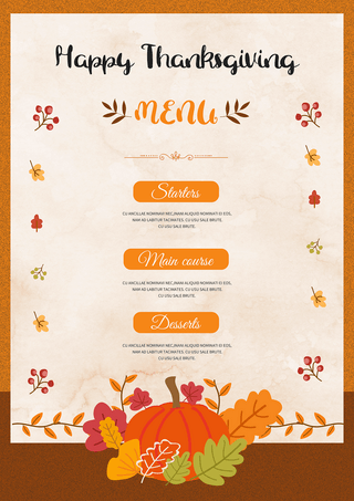 南瓜标签海报模板_植物边框插画风格感恩节菜单
