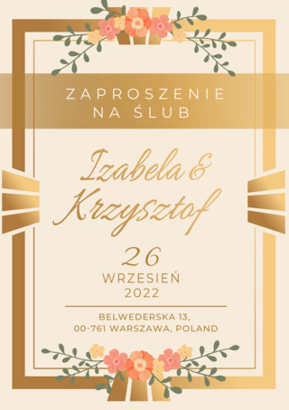 金色标签框海报模板_波兰婚礼邀请函花卉金色模版