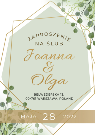 植物设计图案海报模板_波兰婚礼邀请函植物金色边框模版