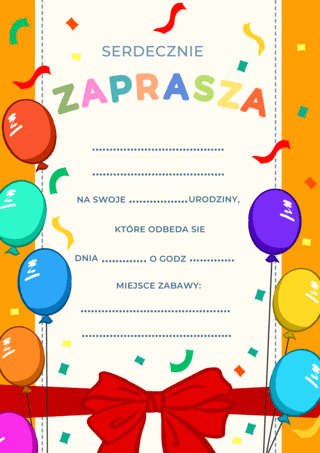 彩色气球卡通海报模板_波兰生日邀请函卡通气球彩色模版