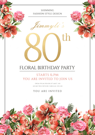 植物花环花框海报模板_卡通花卉80周岁生日派对邀请函