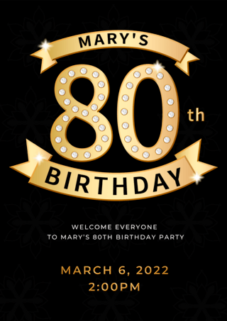 数字设计海报模板_80岁生日派对邀请函金色数字邀请函
