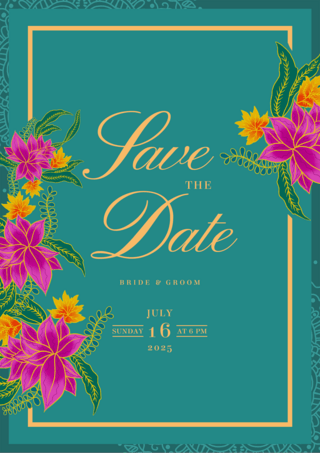 花卉边框图案海报模板_印地婚礼现代时尚边框邀请函