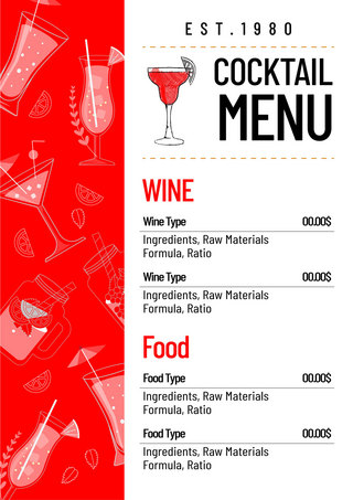 果汁标签海报模板_鸡尾酒酒水饮料红色背景菜单