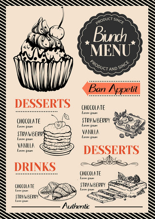 手绘巧克力甜品海报模板_线稿甜品菜单模板