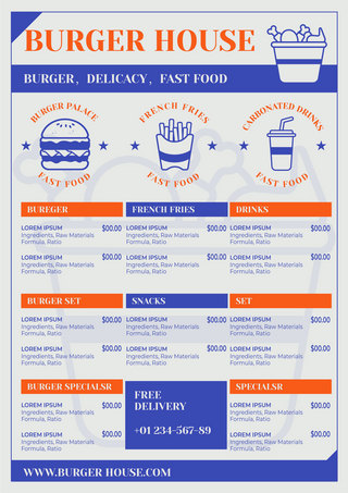 数字图标海报模板_汉堡店快餐双色菜单模板