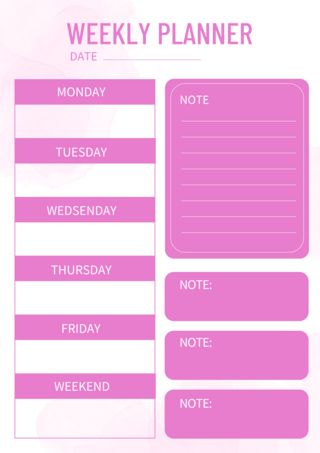 粉色渐变色海报模板_周计划日程安排粉色水彩海报