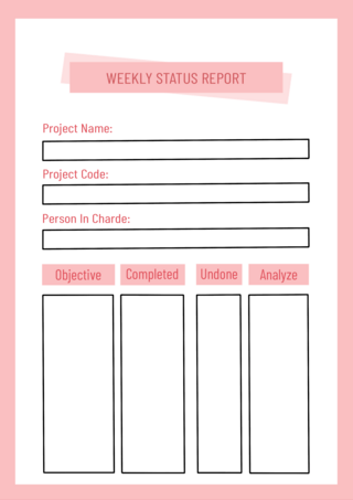 项目状态报告边框简约粉色模板