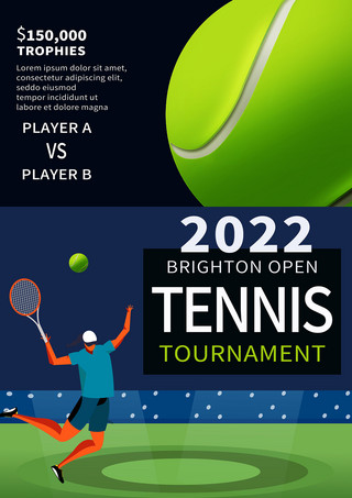 法院立体海报模板_网球运动比赛传单模板