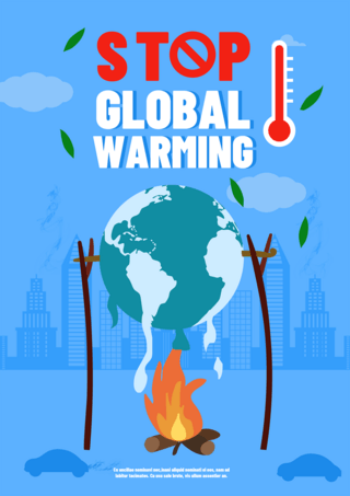 卡通温度计海报模板_地球阻止全球变暖公益活动蓝色海报