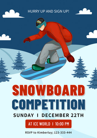 冬季单板滑雪运动蓝色创意海报
