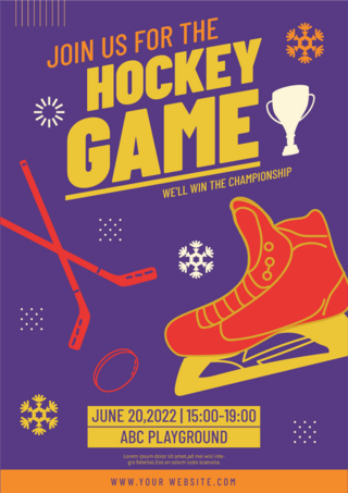 冰球海报模板_曲棍球运动比赛插画风格紫色海报