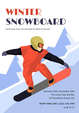 单板海报模板_冬季单板滑雪运动简约海报
