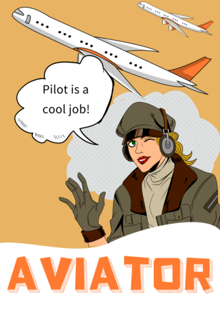 机场离别海报模板_飞行员人物封面卡通可爱橙色海报
