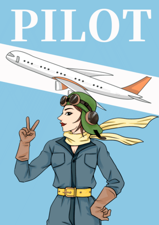 飞机机场海报模板_飞行员封面卡通人物可爱天蓝色海报