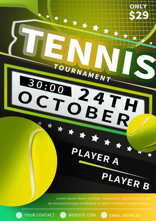 迪斯科传单海报模板_职业网球比赛传单模板