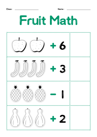数学题卡通海报模板_数学工作表卡通水果算术题目