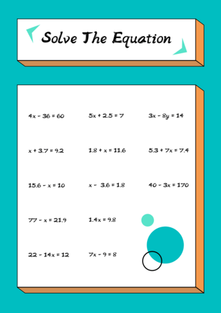 数学工作表简约绿色算术题目