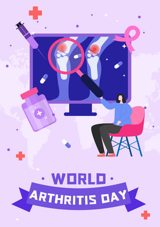 组成的圆海报模板_世界关节炎日简约紫色创意模板