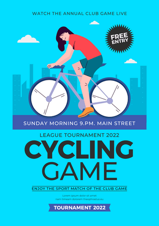 锻炼女性海报模板_卡通城市剪影自行车运动海报