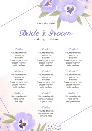 紫色花模板海报模板_婚礼座位表紫色边框时尚模版