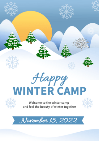 雪雪树海报模板_冬令营活动传单模版美丽冬日雪地风景传单
