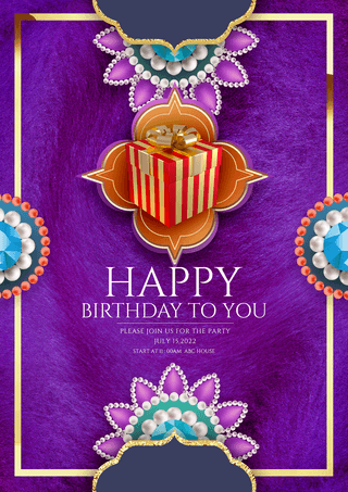 传统图案边框海报模板_华丽印度花纹生日派对邀请海报