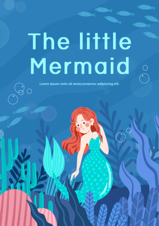 书籍封面儿童海报模板_蓝色美人鱼书籍封面