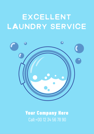 简约纯白色海报模板_洗衣服务洗衣机商业蓝色传单