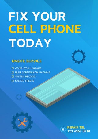 服务电话图标海报模板_手机维修蓝色创意模板